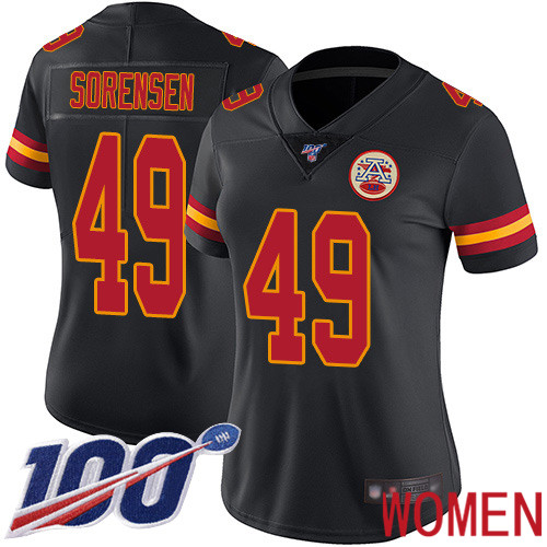 Women Kansas City Chiefs #49 Sorensen Daniel Limited Black Rush Vapor Untouchable 100th Season Nike NFL Jersey->women nfl jersey->Women Jersey